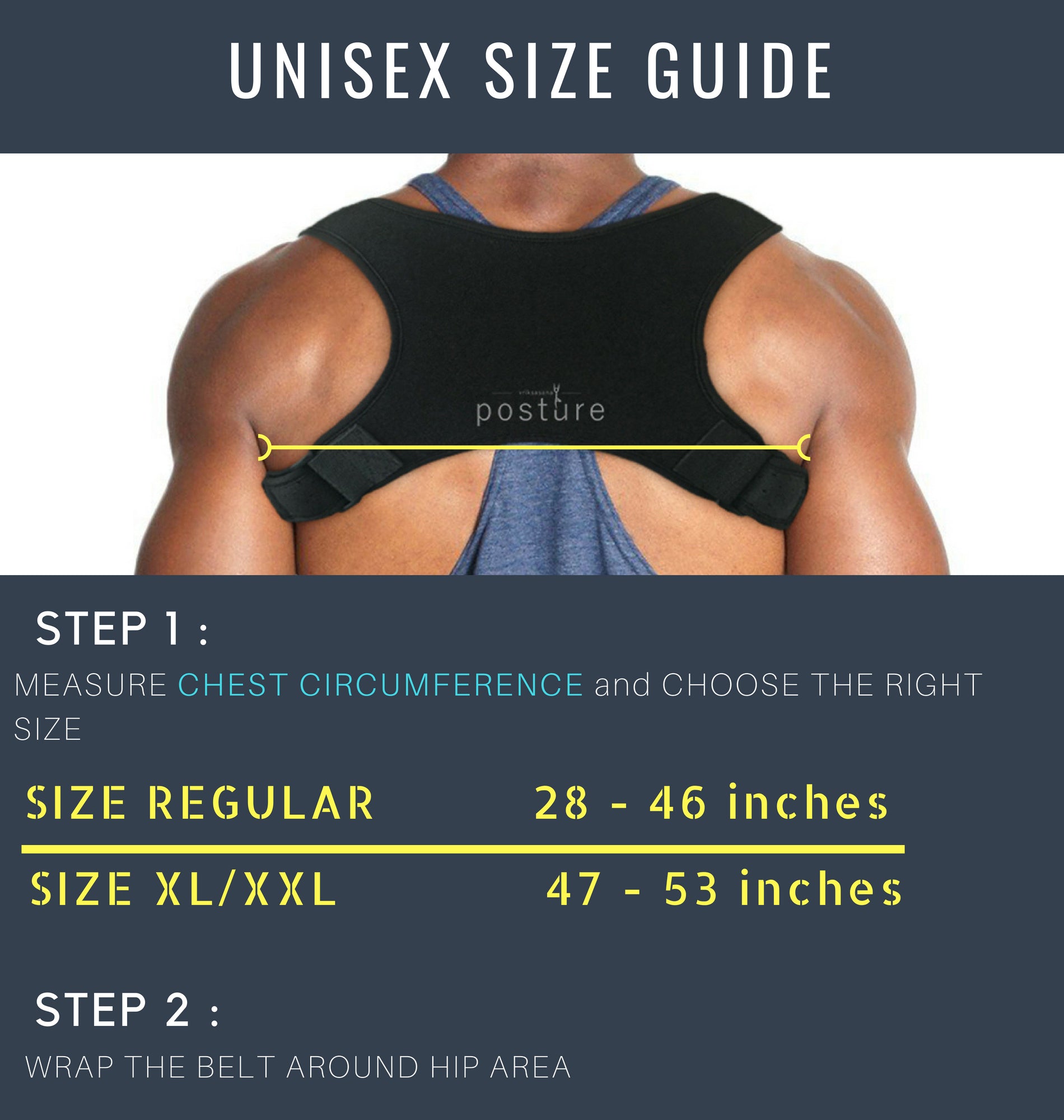 Discreet posture corrector size chart